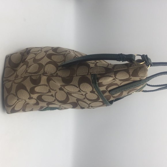 Authentic Coach Signature Tan Python Stripe Khaki Olive Green Tote Bag F25706 - Picture 4 of 10